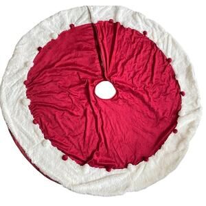 Kingsbury Home Christmas Tree Skirt Plush Red White 52” Santa Furry